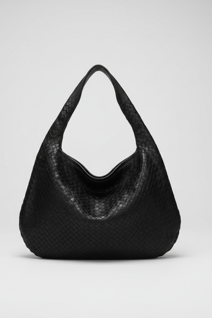 Damen Schultertasche Leder Einzelriemen Rund Schwarz - Eveloria