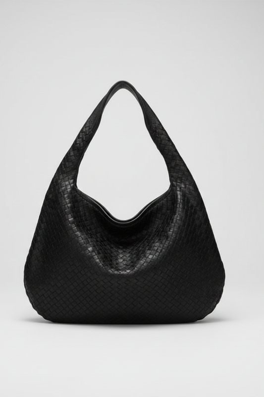 Damen Schultertasche Leder Einzelriemen Rund Schwarz - Eveloria
