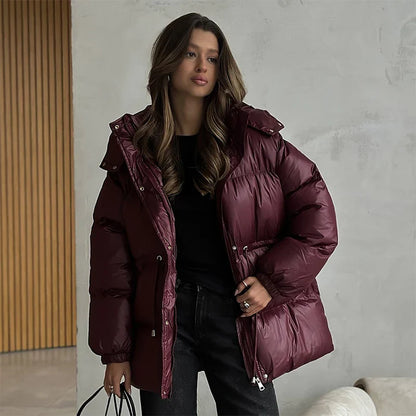 Damen Winter-Steppjacke Kordelzug Glanzfinish
