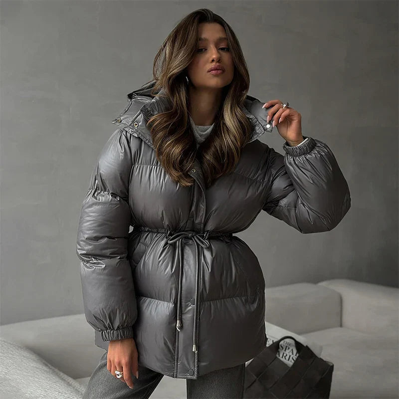 Damen Winter-Steppjacke Kordelzug Glanzfinish