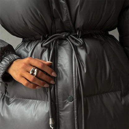 Damen Winter-Steppjacke Kordelzug Glanzfinish