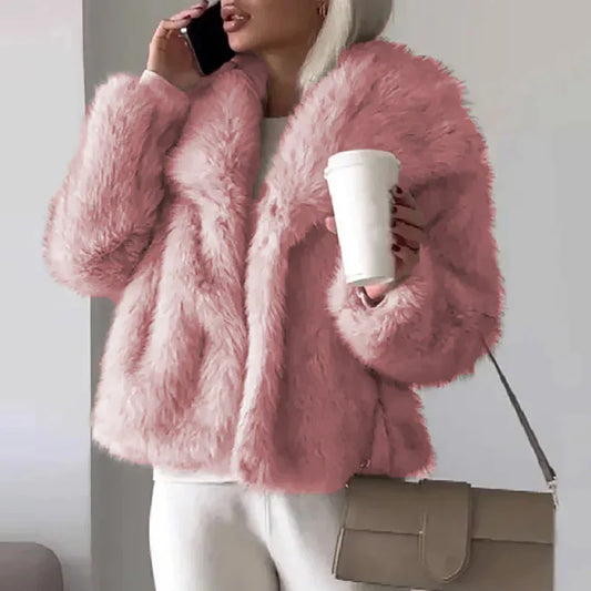 Damen Kurze Winterjacke Kunstfell Schwarz - Eveloria
