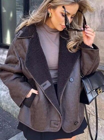 Damen Leder Winterjacke Locker Geschnitten
