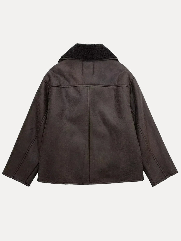Damen Leder Winterjacke Locker Geschnitten