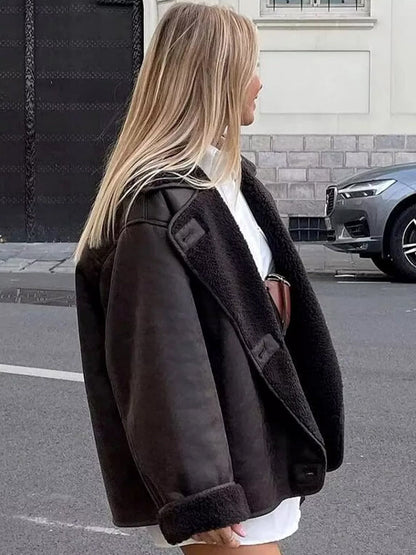 Damen Leder Winterjacke Locker Geschnitten