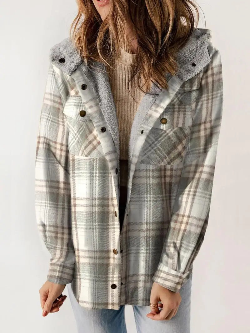 Damen Fleecejacke Kariert Weich Gefüttert