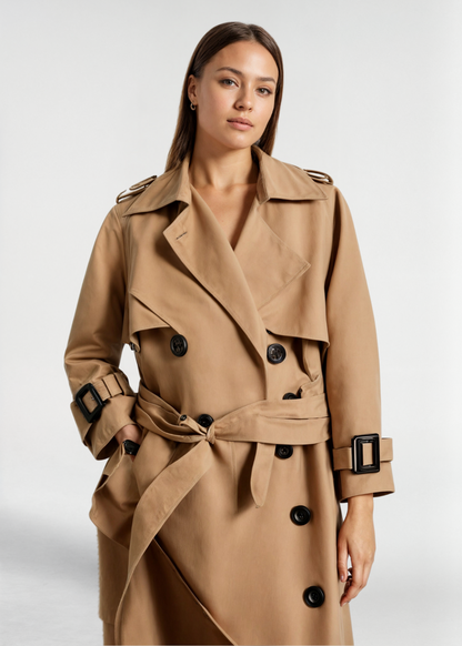 Damen Wintertrenchcoat Wasserfest Lang Mit Gürtel