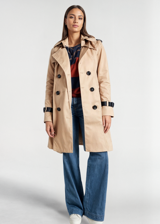 Damen Wintertrenchcoat Wasserfest Lang Knöpfe Schwarz - Eveloria
