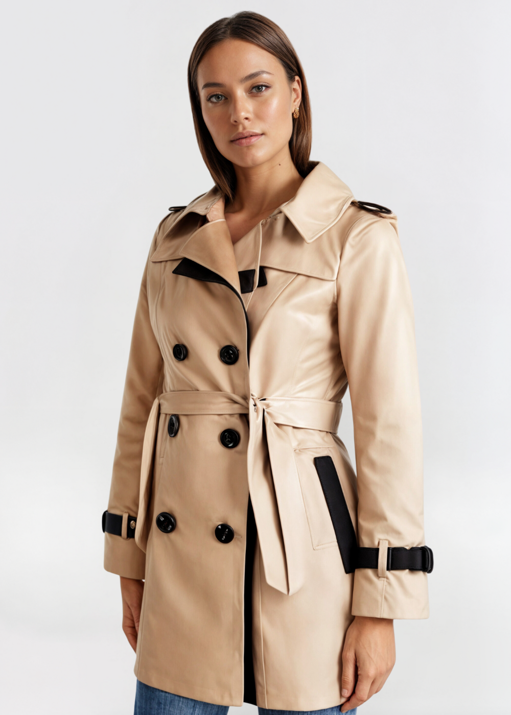 Damen Wintertrenchcoat Wasserfest Lang Knöpfe