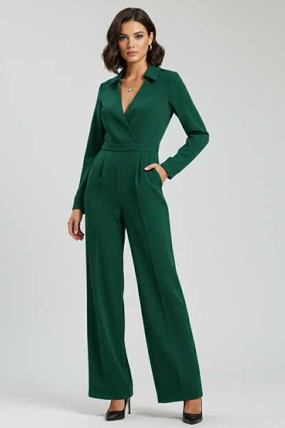 Damen Jumpsuit Kragen Wide-Leg Tailliert