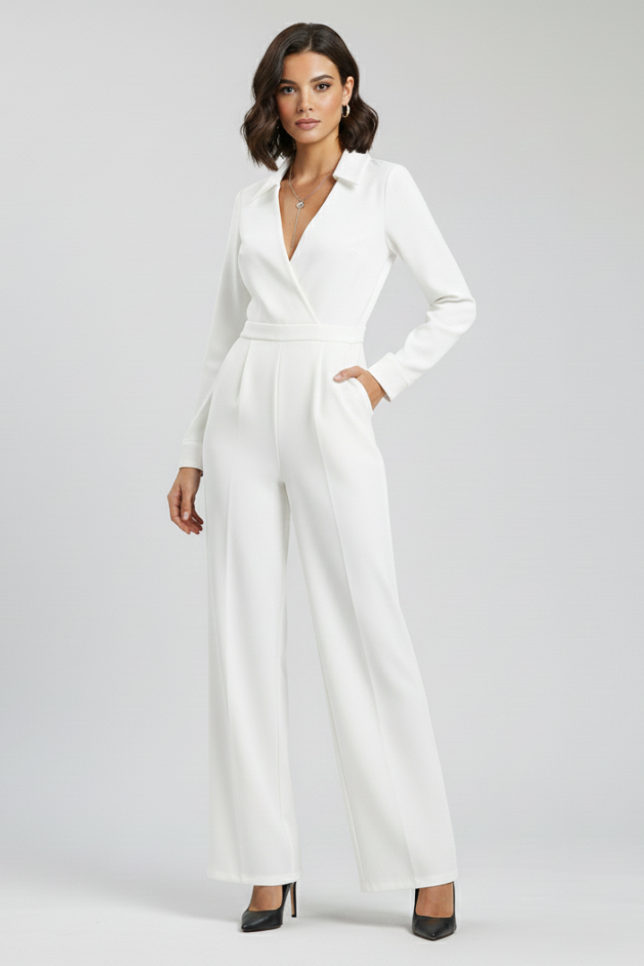 Damen Jumpsuit Kragen Wide-Leg Tailliert
