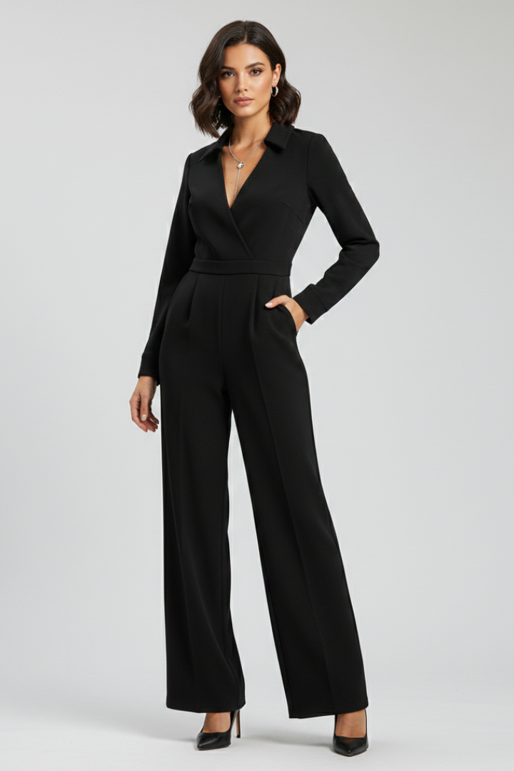Damen Jumpsuit Kragen Wide-Leg Tailliert