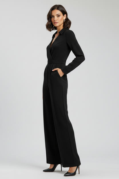 Damen Jumpsuit Kragen Wide-Leg Tailliert