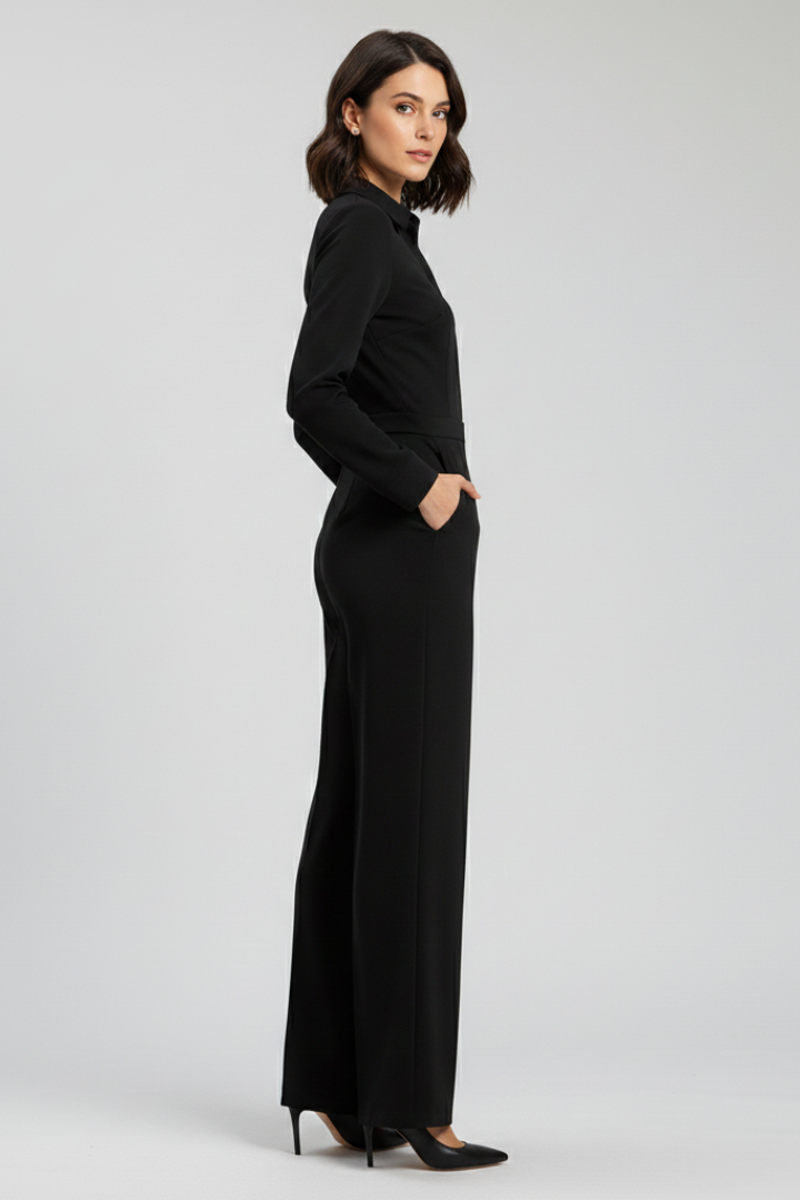 Damen Jumpsuit Kragen Wide-Leg Tailliert