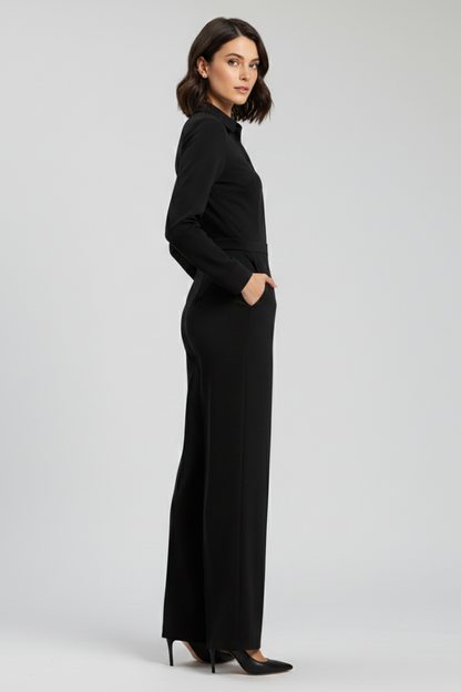 Damen Jumpsuit Kragen Wide-Leg Tailliert