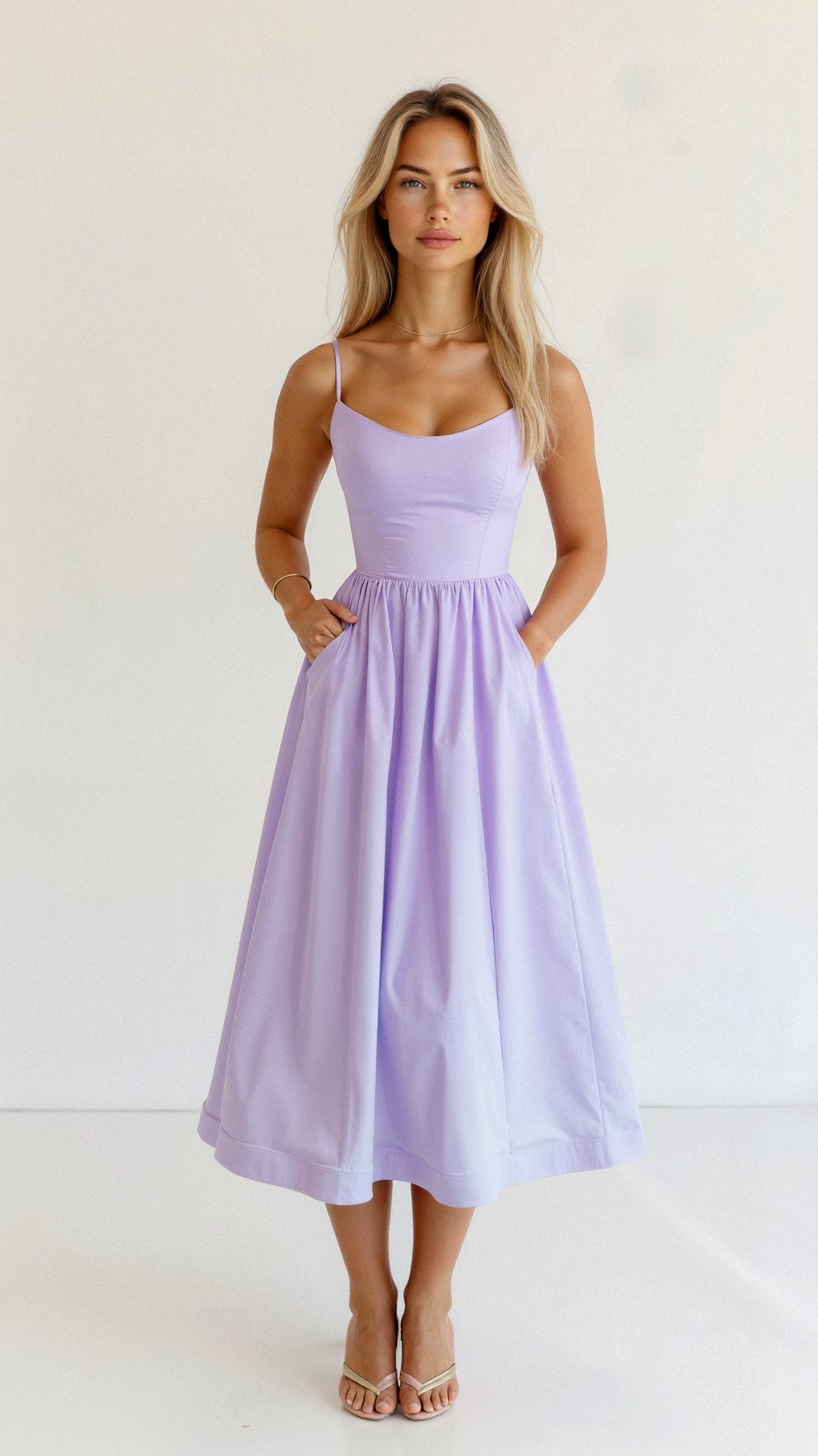 Damen A-Linie Midikleid Ascot-Stil