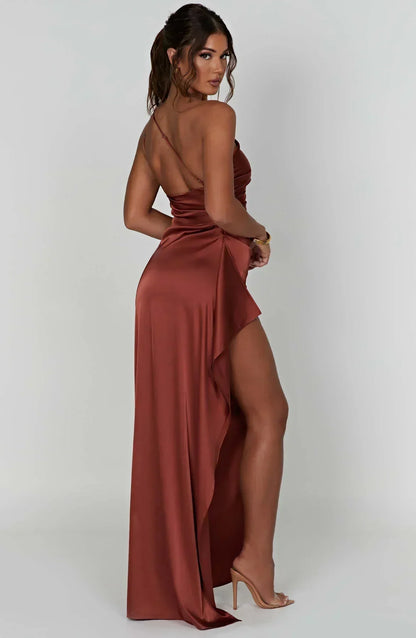 Damen One-Shoulder Maxikleid Mit Schlitz