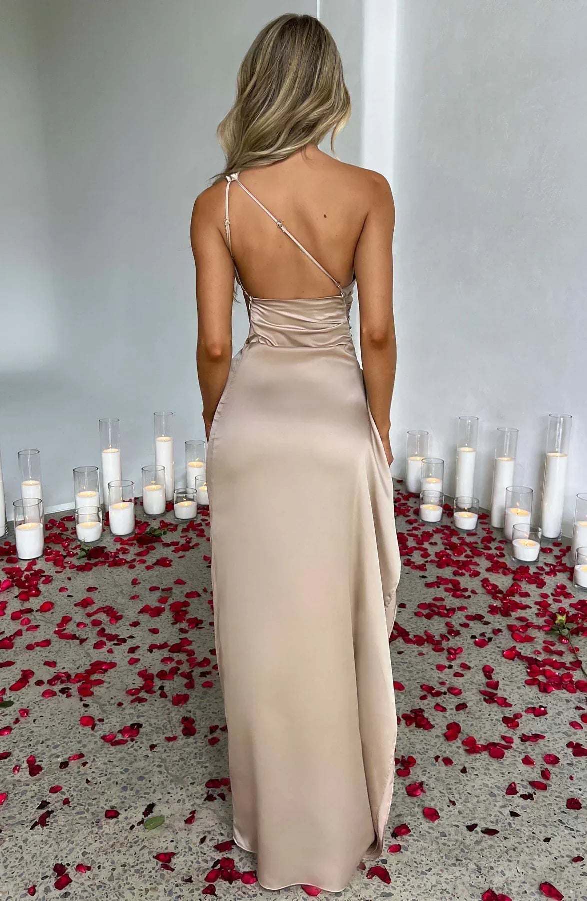 Damen One-Shoulder Maxikleid Mit Schlitz