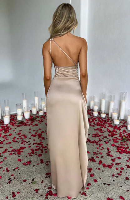 Damen One-Shoulder Maxikleid Mit Schlitz