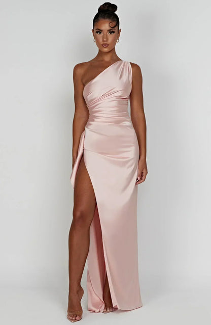 Damen One-Shoulder Maxikleid Mit Schlitz