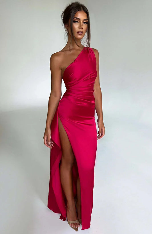 Damen One-Shoulder Maxikleid Mit Schlitz - Eveloria