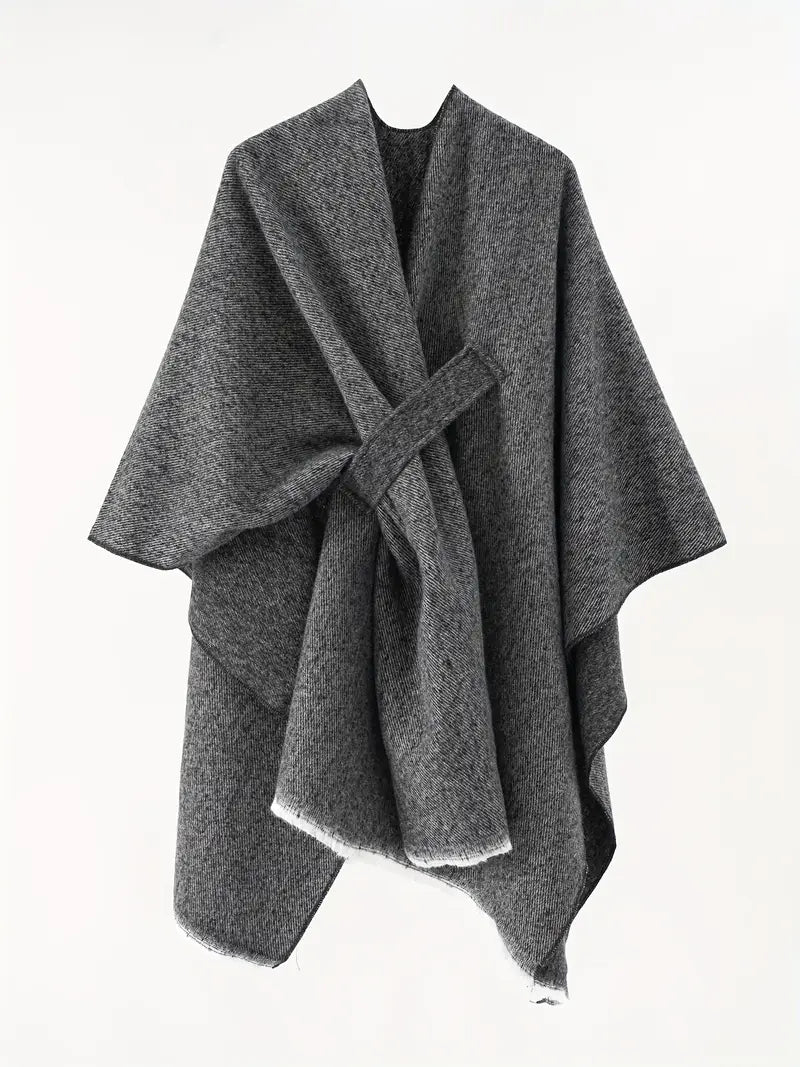 Damen Asymmetrischer Schal Oversized Wrap mit Taillengürtel Braun