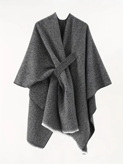 Damen Asymmetrischer Schal Oversized Wrap mit Taillengürtel Braun