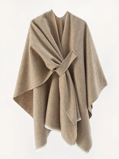 Damen Asymmetrischer Schal Oversized Wrap mit Taillengürtel Braun