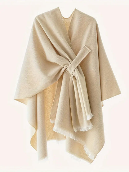 Damen Asymmetrischer Schal Oversized Wrap mit Taillengürtel Braun