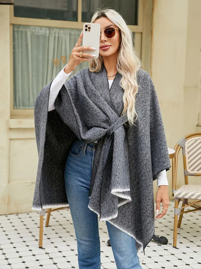 Damen Asymmetrischer Schal Oversized Wrap mit Taillengürtel Braun - Eveloria