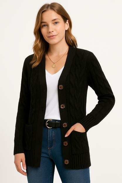 Damen Strickcardigan Zopfmuster Beige