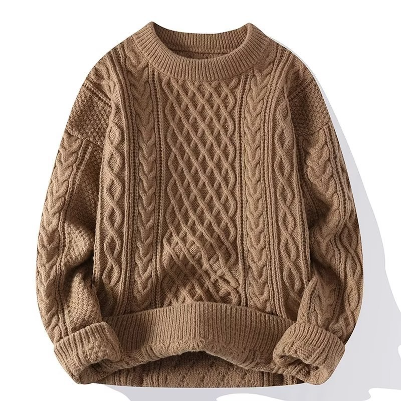 Damen Rundhals Pullover Strukturiert Beige