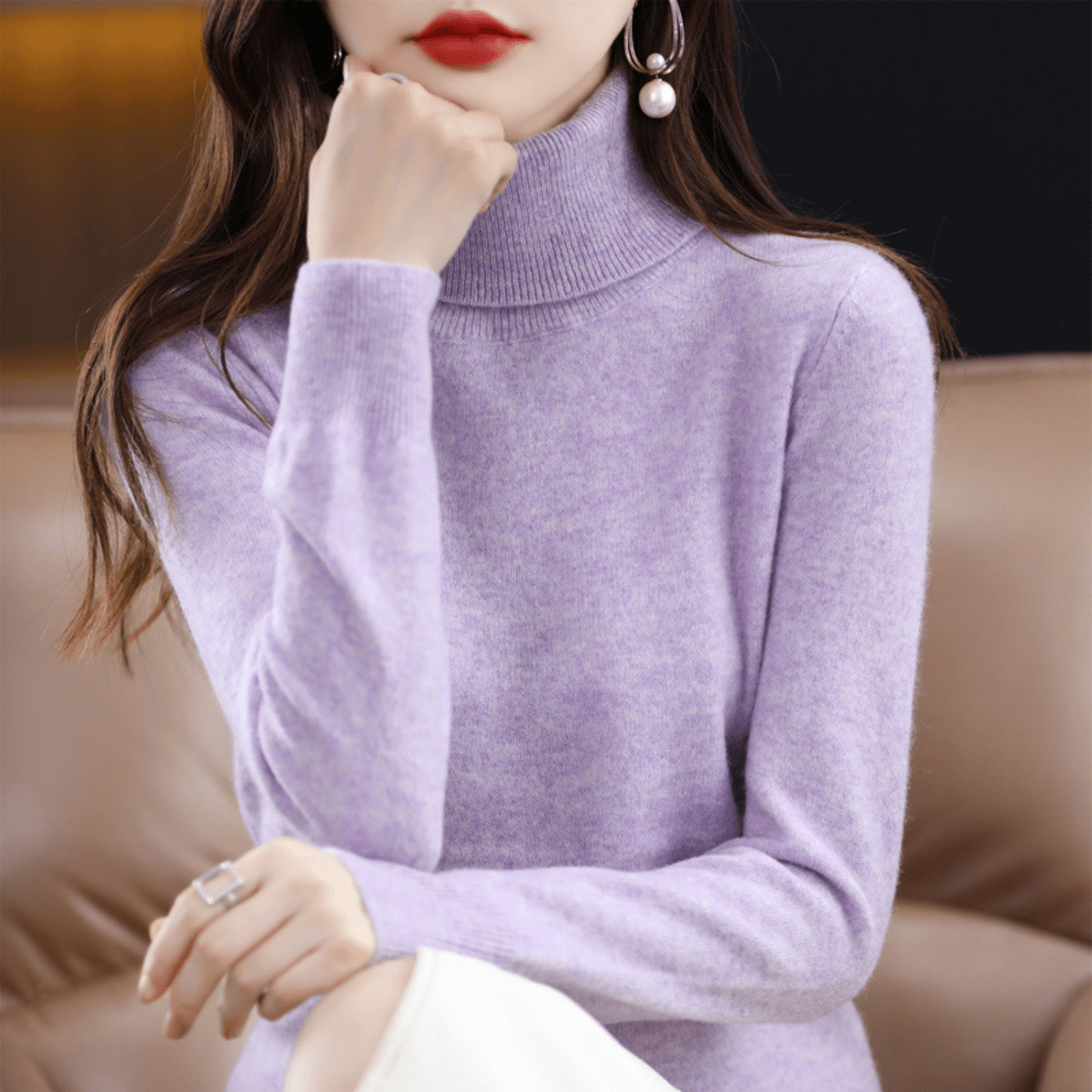 Damen Klassischer Warmer Strickpullover Rollkragen