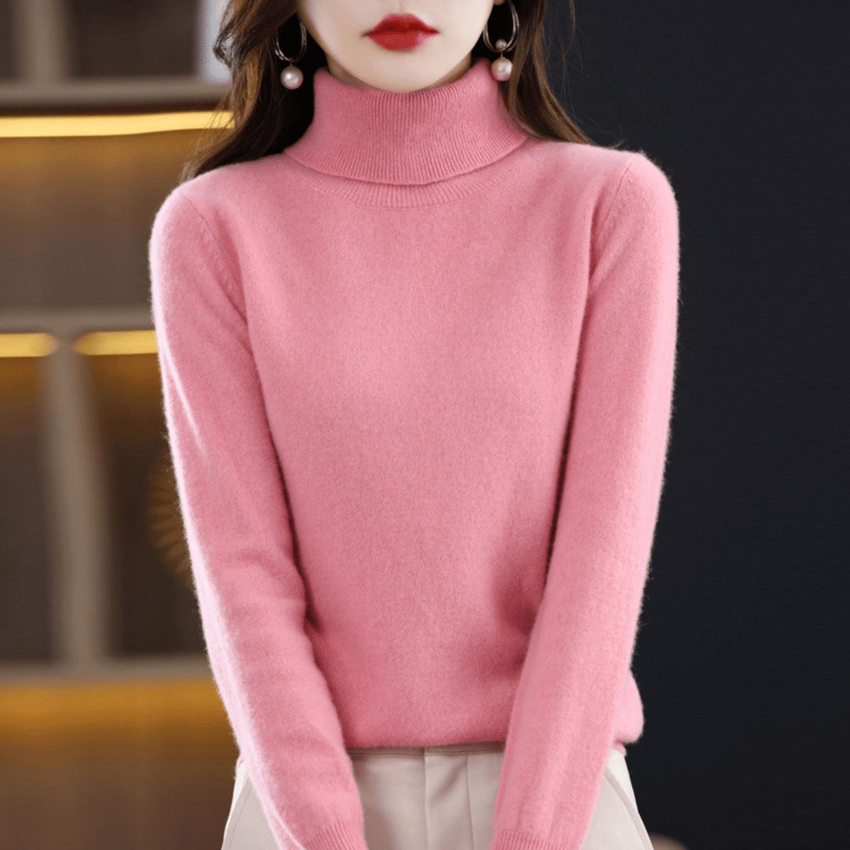 Damen Klassischer Warmer Strickpullover Rollkragen
