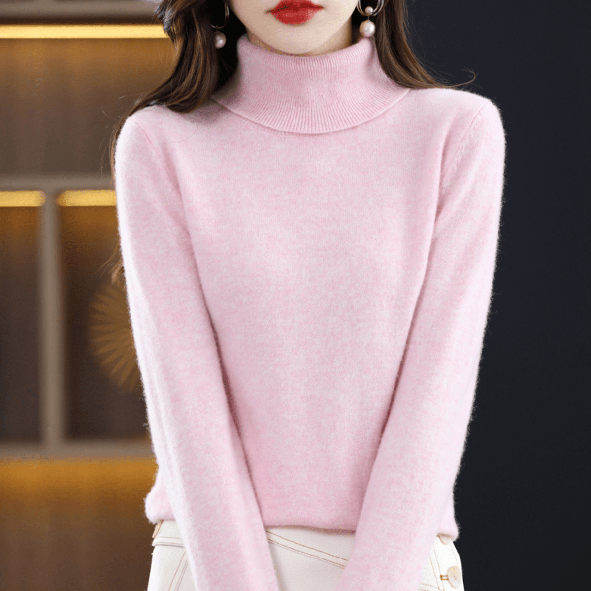 Damen Klassischer Warmer Strickpullover Rollkragen