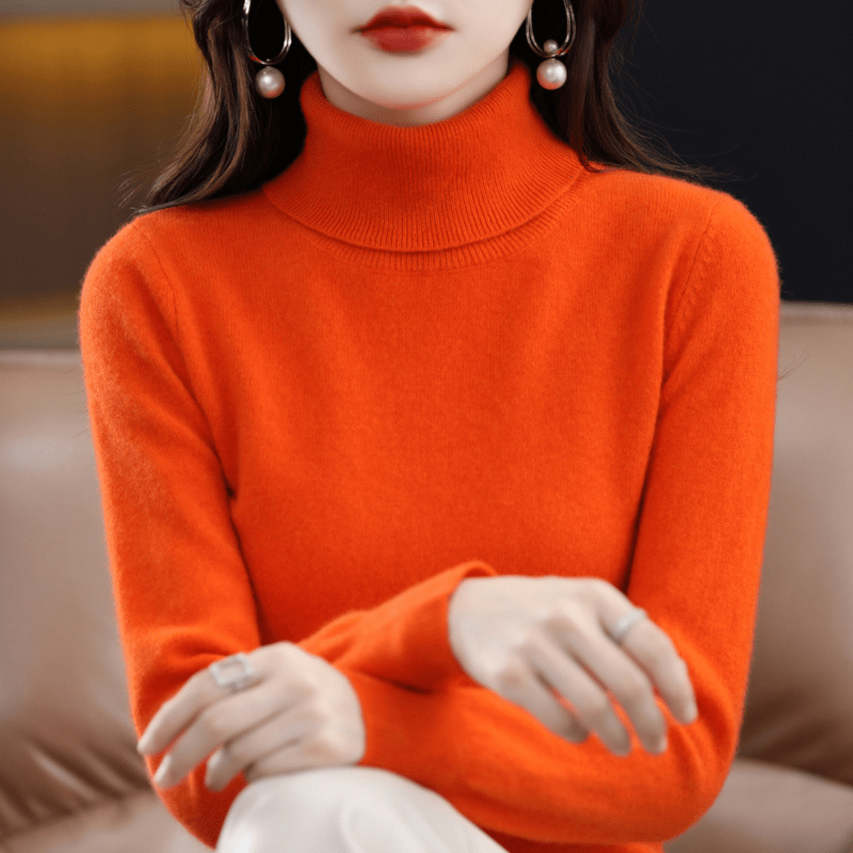 Damen Klassischer Warmer Strickpullover Rollkragen