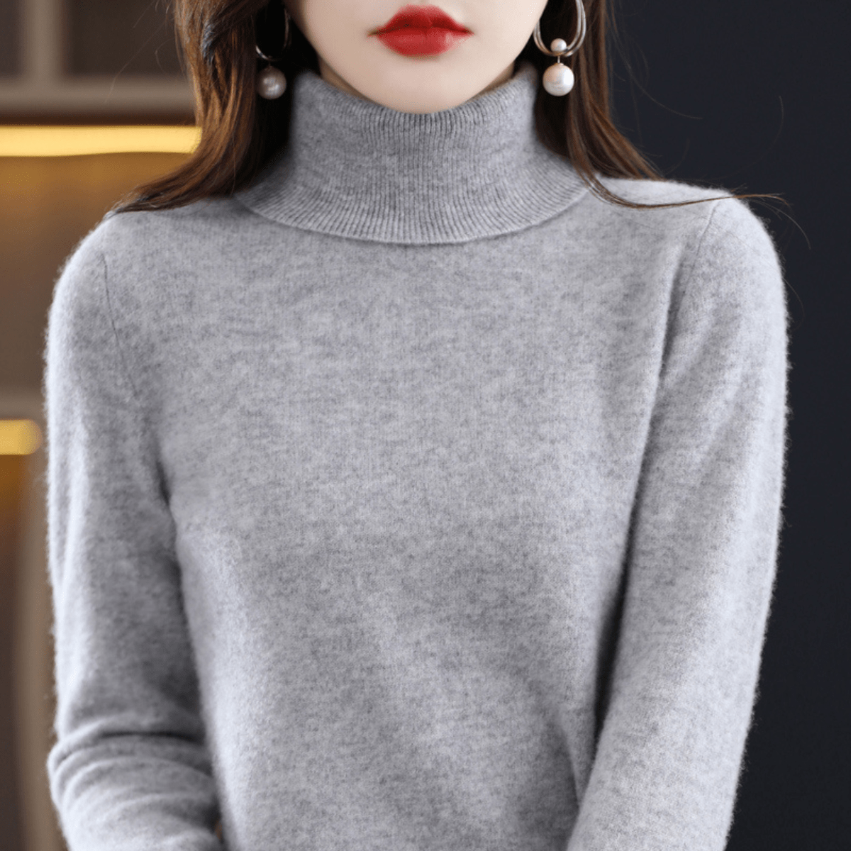 Damen Klassischer Warmer Strickpullover Rollkragen