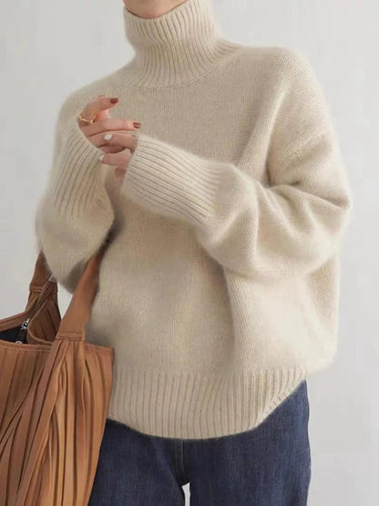 Damen Strickpullover Bequem Hochkragen - Eveloria