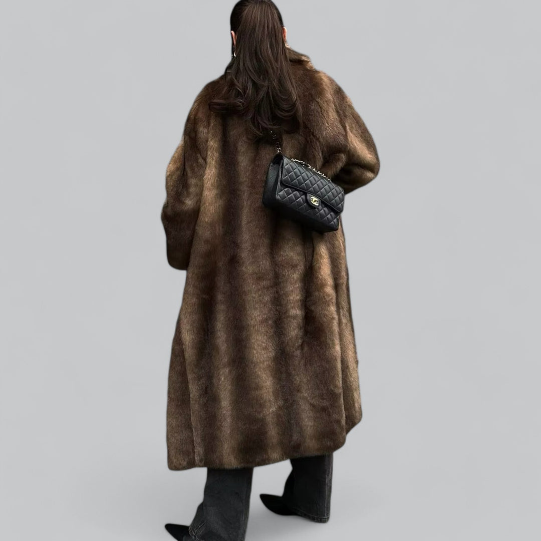 Damen Faux-Fur-Mantel Dunkel Lang