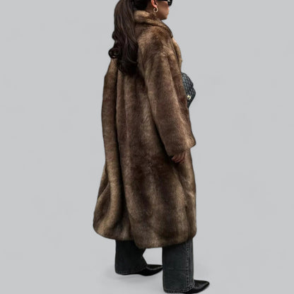 Damen Faux-Fur-Mantel Dunkel Lang