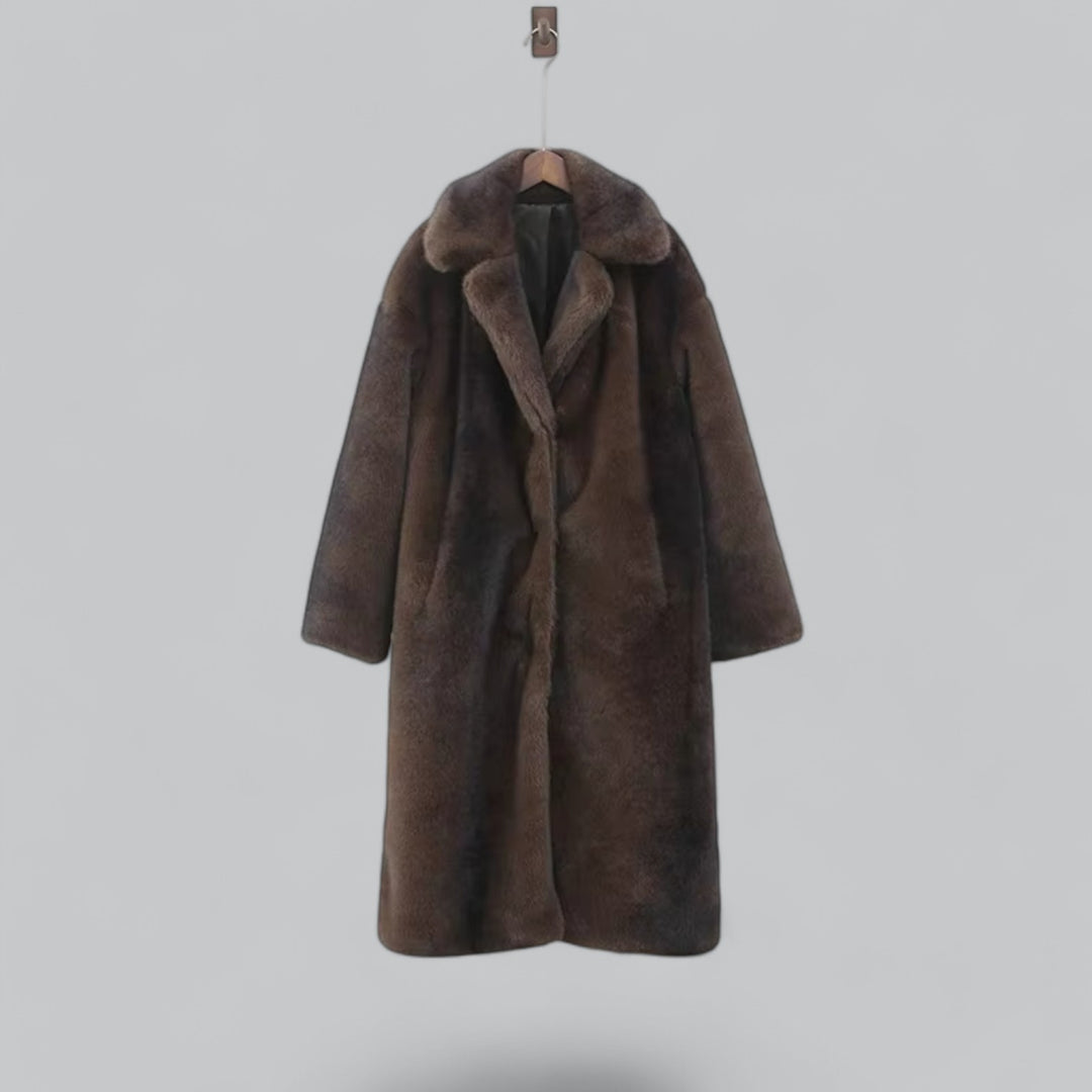 Damen Faux-Fur-Mantel Dunkel Lang