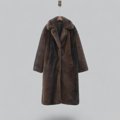Damen Faux-Fur-Mantel Dunkel Lang