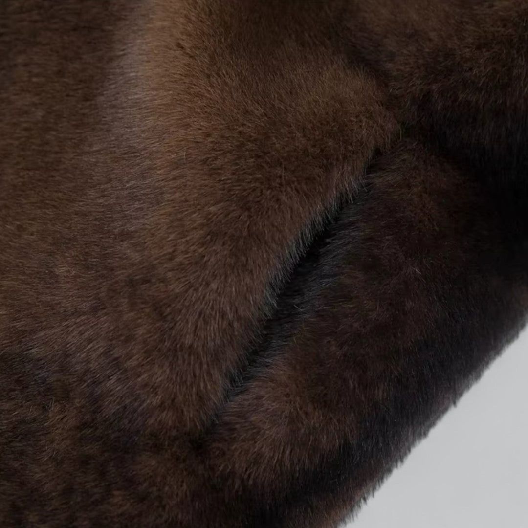 Damen Faux-Fur-Mantel Dunkel Lang