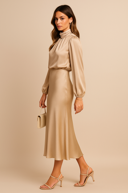 Damen Abendkleid Langärmlig Midi