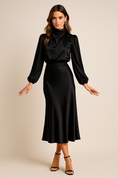 Damen Abendkleid Langärmlig Midi