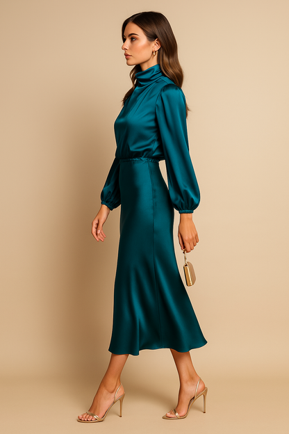 Damen Abendkleid Langärmlig Midi