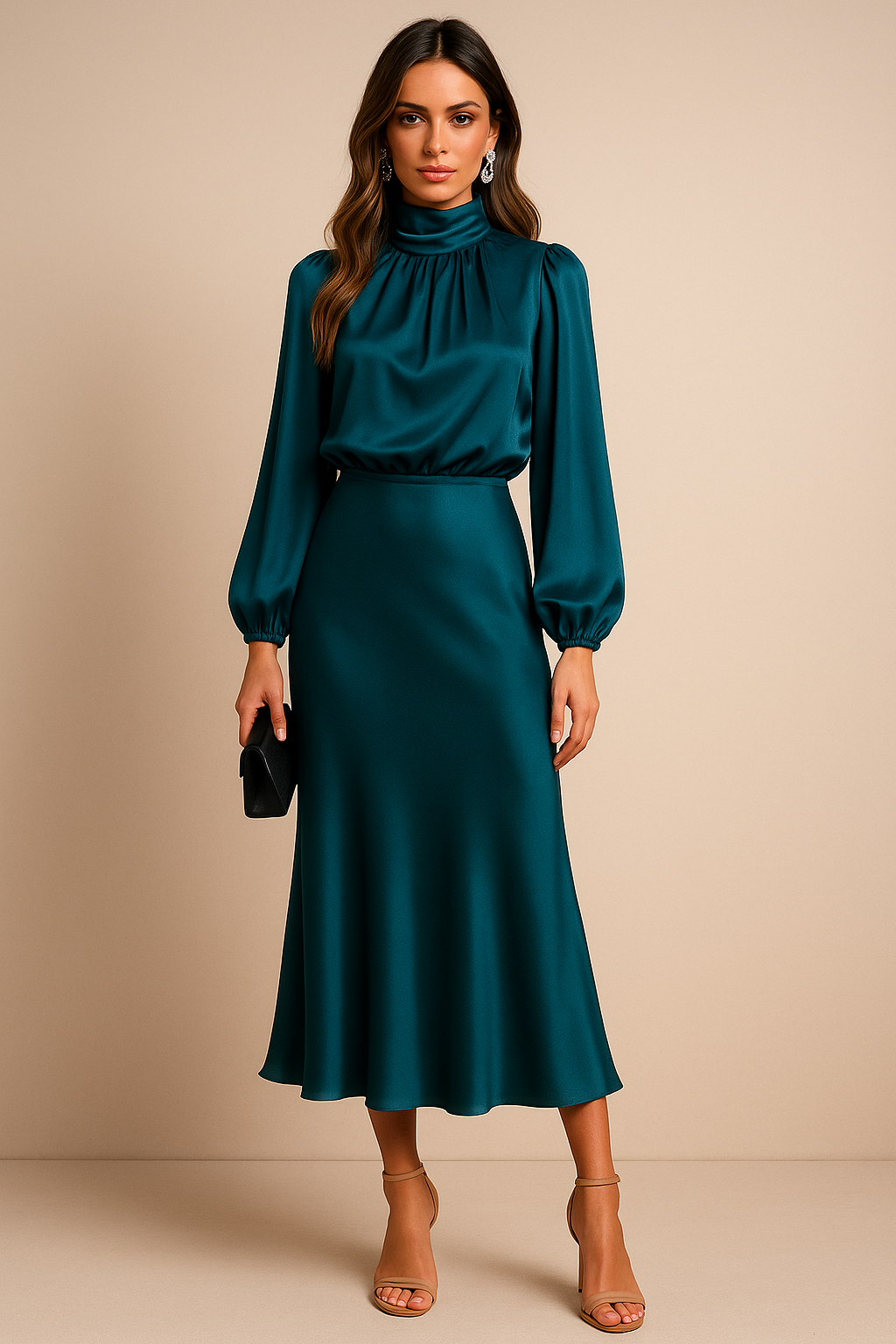 Damen Abendkleid Langärmlig Midi