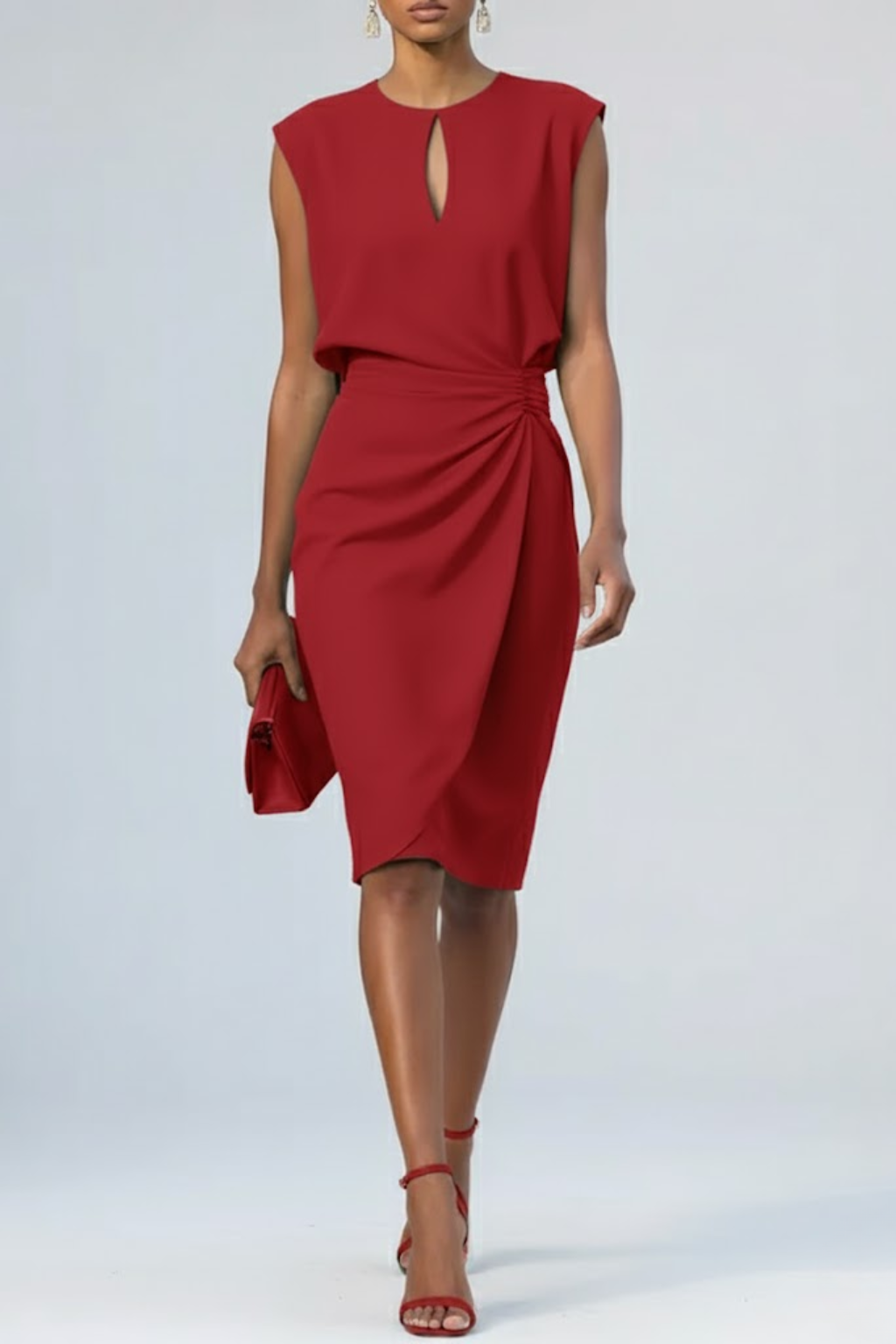 Damen Midi-Kleid mit Schlüssellochausschnitt und Raffung