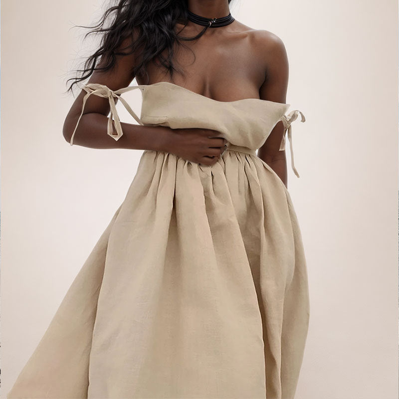 Damen Midikleid V-Ausschnitt Rückenausschnitt Schlitz