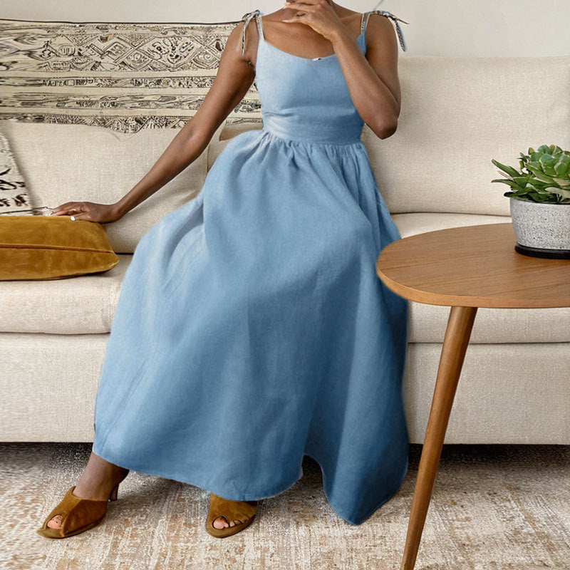 Damen Midikleid V-Ausschnitt Rückenausschnitt Schlitz